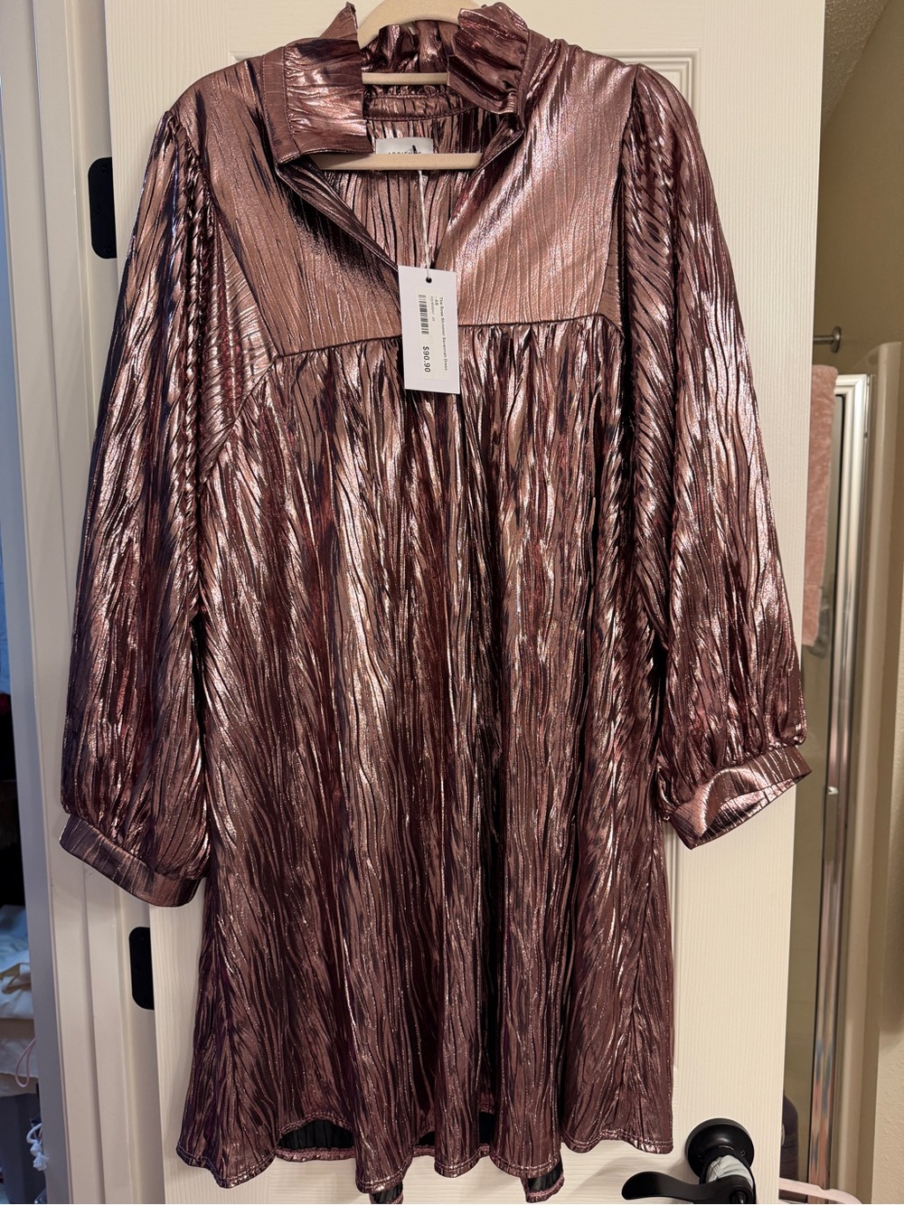 Adrienne Metallic Rose Sheen Pleated Dress